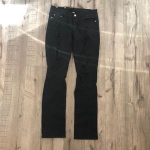 Red Rivet Distressed Black Jeans